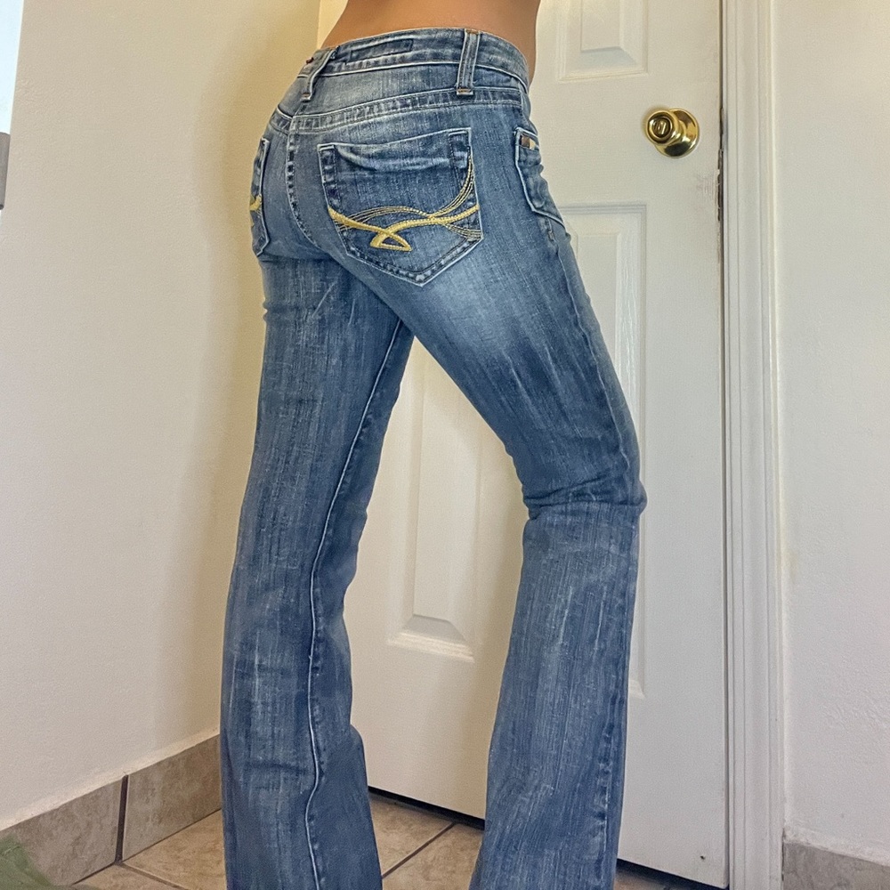 Vigoss Low Rise Skinny Flare Bootcut Jeans Distressed Bottom